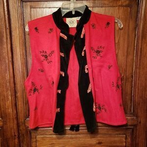 Vintage Red Wool Asian Inspired Vest size Medium